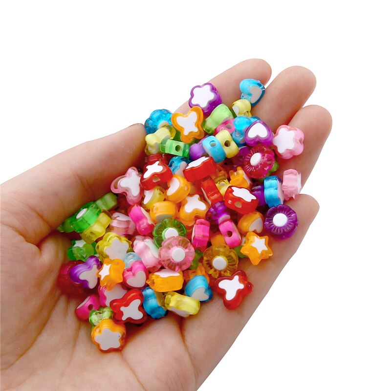 50-80Pcs Beautiful Mixing Color Acrylic Beads for Jewelry Making DIY , Stars, Flowers, Butterflies, Heart Shapes