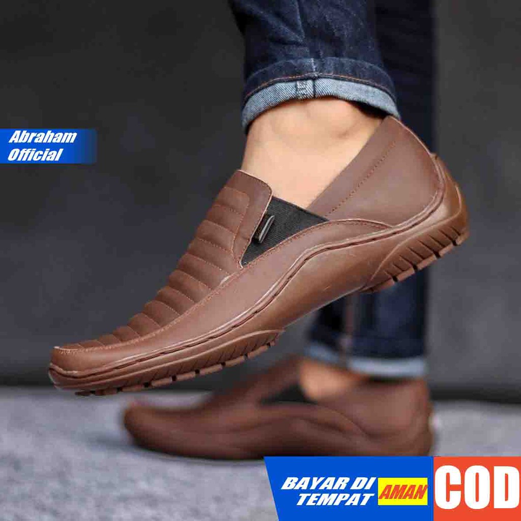 ABRHM x CORZA Sepatu Slip On Pria Sepatu Pria Casual Kulit Asli Cowo/Cowok Sepatu Casual Pria Ori Sepatu Kasual Slop Anti Slip Semi Formal Kerja Kuliah Gaya Santai Keren Kekinian Original Murah Terlaris