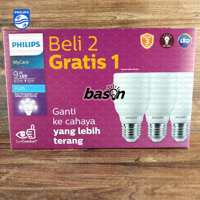 PHILIPS LED Bright 9W Multipack - isi 3 buah Bohlam Lampu LED E27