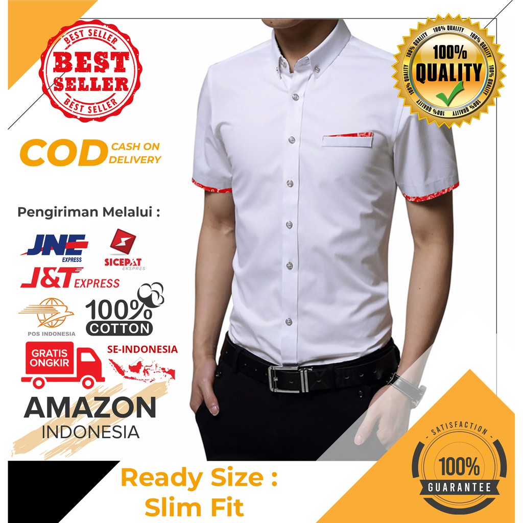 [FREE ONGKIR BISA COD] KEMEJA PRIA LENGAN PENDEK PUTIH BAHAN COTTON ORIGINAL IMPORT JEPANG ASLI ORI