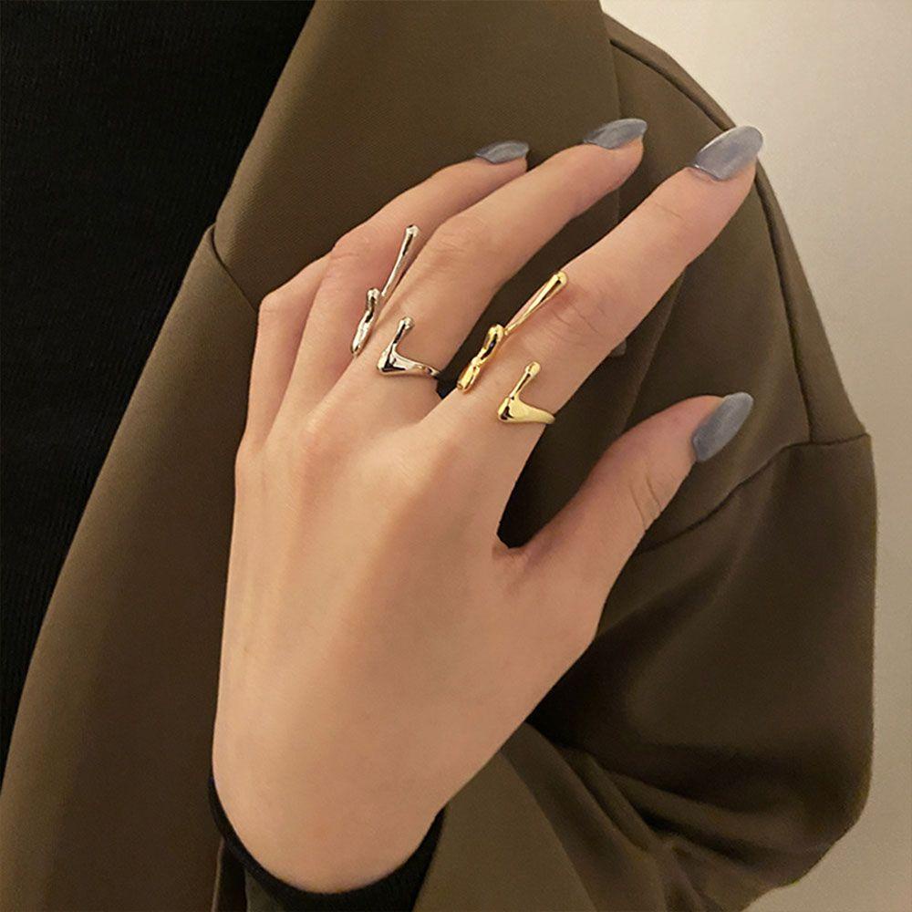 Mxbeauty Lava Bentuk Cincin Terbuka Fashion Sederhana Pria Pasangan Hip Pop Kepribadian Gaya Korea Gesper Jari