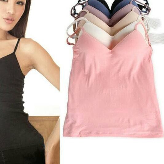 ♘ Tanktop Cup Bra Busa Tanktop Panjang Atasan Dalaman Baju Wanita - Hitam ℮