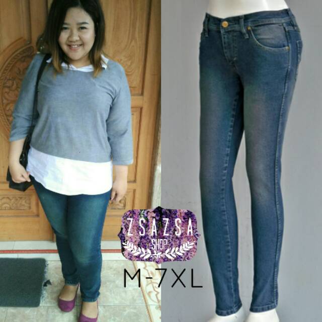

Jeans Bigsize Pensil Biru Keabuan uk.2-3XL