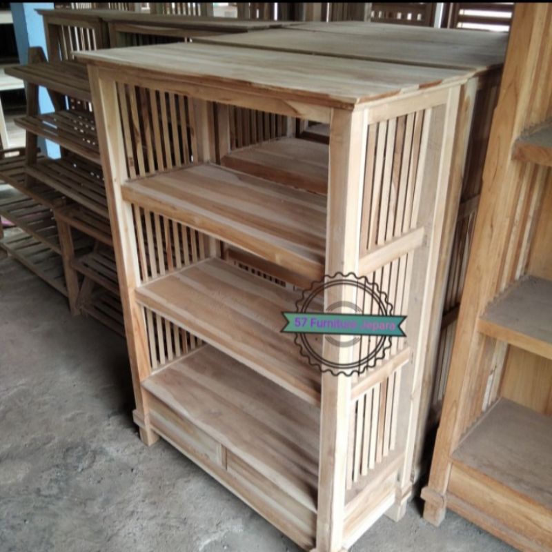 Rak tempat untuk sendal/sepatu tas kayu jati mentahan