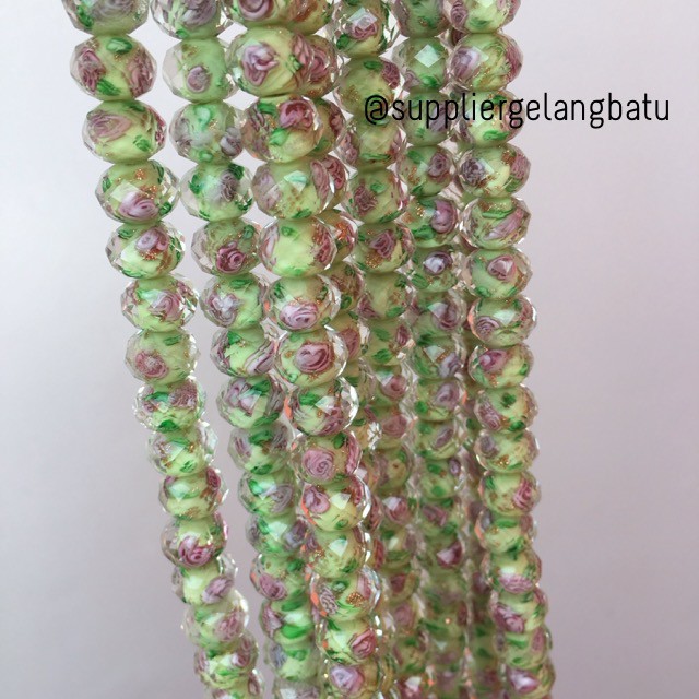 Lampwork kristal Murano 14x12mm bahan crystal ceko mawar hijau premium bahan gelang kalung fashion