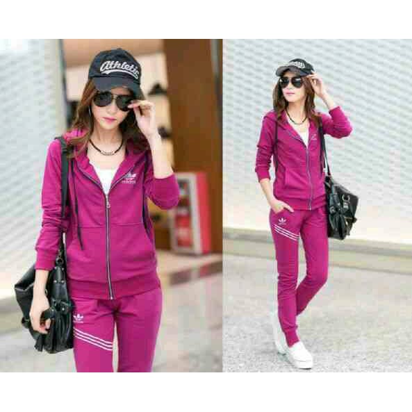 Baju pakaian jaket setelan cewek  wanita murah terbaru modern trendy Adidas Stripe Ladies