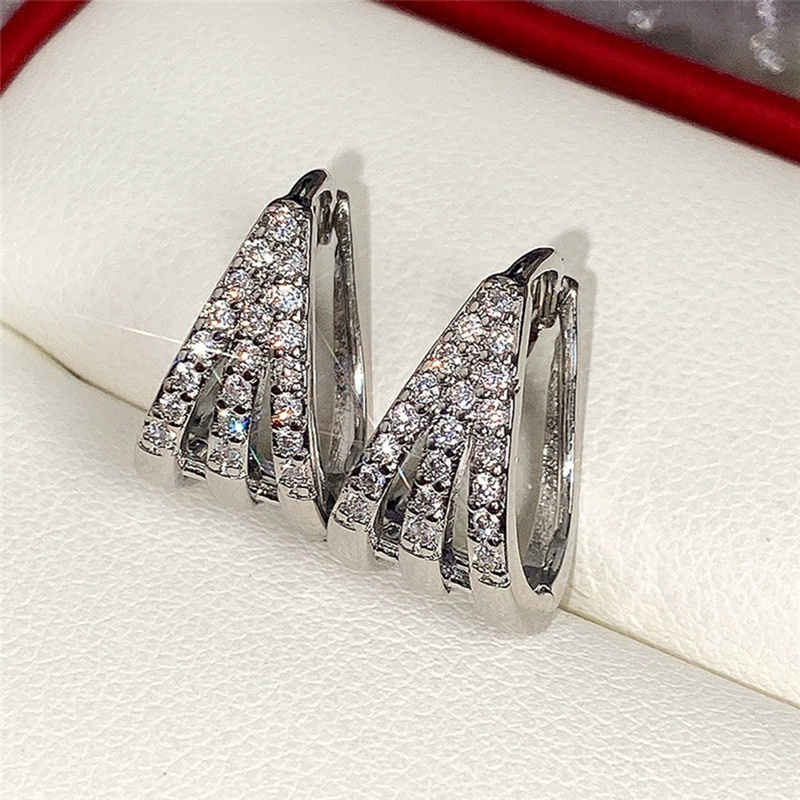 Anting Hoop Geometris Warna Silver Untuk Wanita
