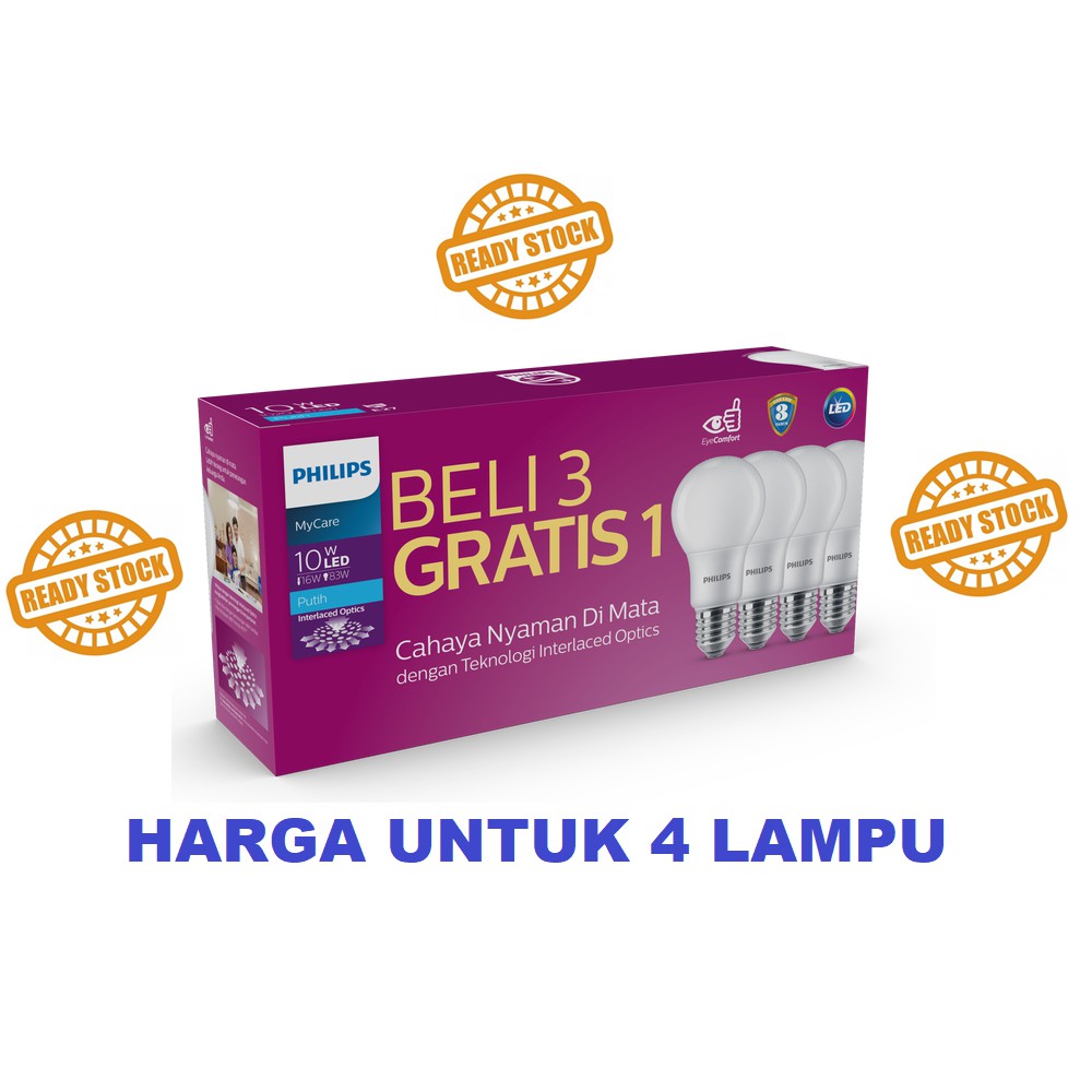 Lampu Philips LED Paket 10 Watt - LED Multipack 10W 10Watt - 3 Gratis 1 Original Bergaransi 10 W