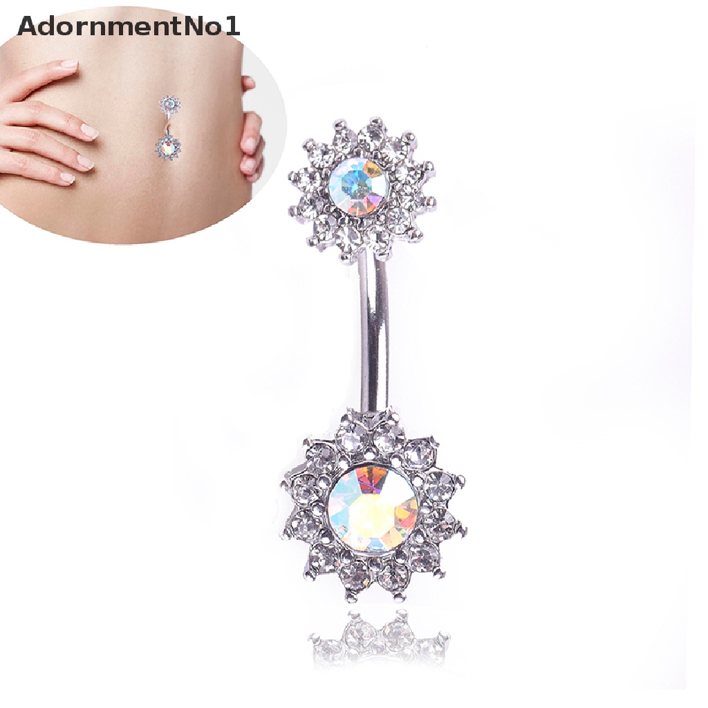 (AdornmentNo1) Anting Tindik Perut / Pusar Model Bunga Kristal Untuk Wanita