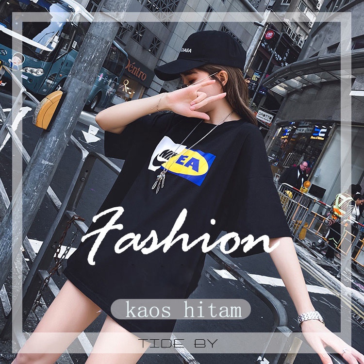 Kaos Hitam Premium /Kaos Atasan Wanita Fashion Import /Baju Cewe Oversize Korea Style /T-shirts Unisex Original New