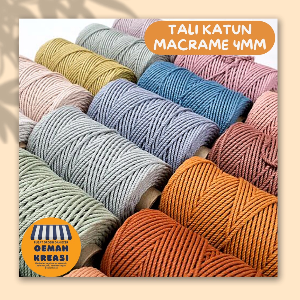 

Tali Katun Macrame Warna Pastel 4mm Twist per Meter