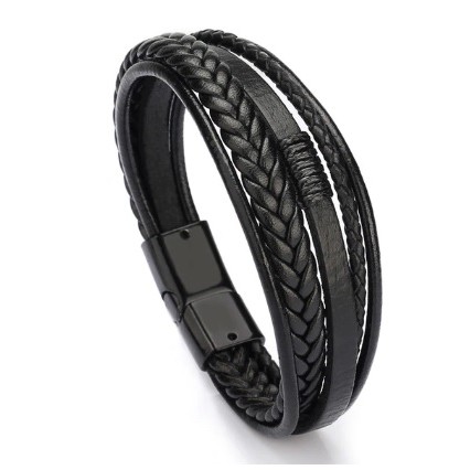 Genuine Leather Bracelet Titanium Steel Gelang Kulit Asli Pria 036