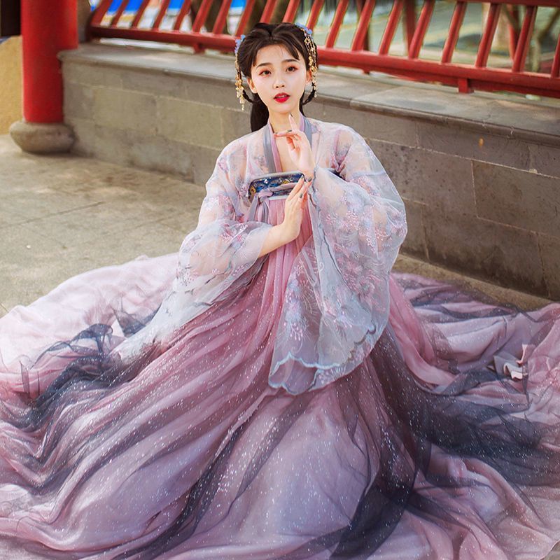 Flower God Fu women's Han Chinese clothing big sleeve ancient costume Super fairy student spring and