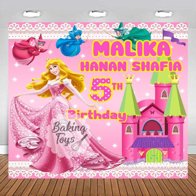Backdrop / Background / Spanduk / Banner Flexi Birthday / Ulang Tahun Princess Aurora