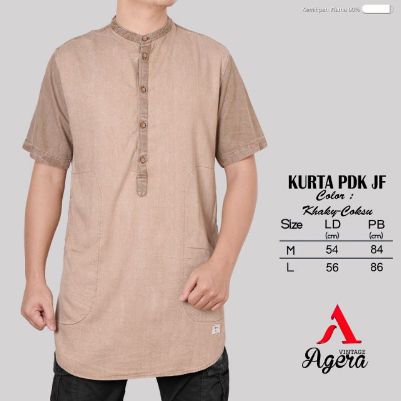 Baju kemeja kurta pria lengan pendek dan 3/4 kombinasi limited edition JF cotton denim agera