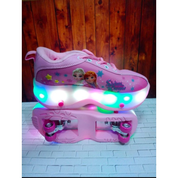 Sepatu roda anak perempuan roda 4 frozen pink murah promo