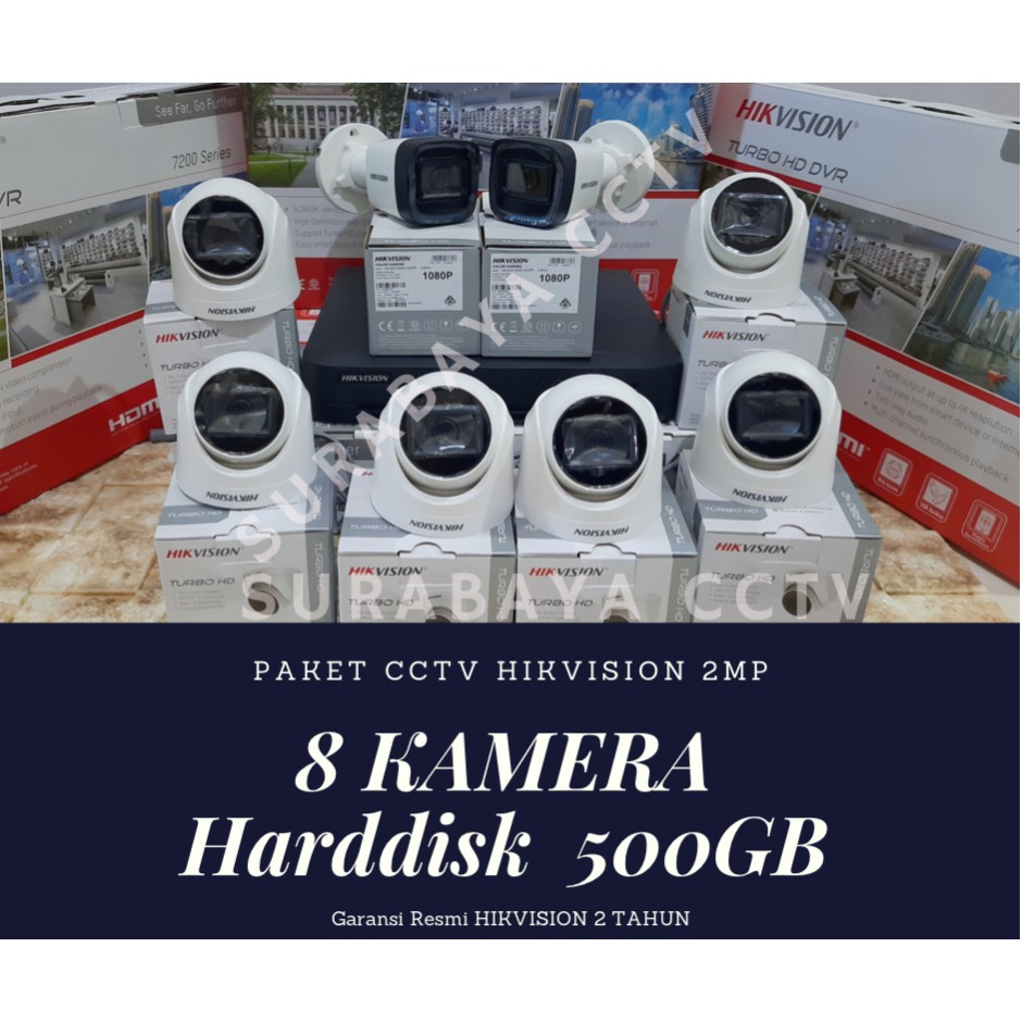 Paket CCTV Hikvision 2MP 8 Kamera HDD 500GB Siap Pasang