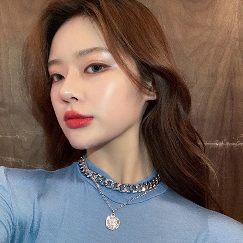 Ready Stock❤️Kalung titanium pria emas Rantai Double Layer Dengan Liontin Wanita Gaya Hip Hop kecenderungan fashion murah COD