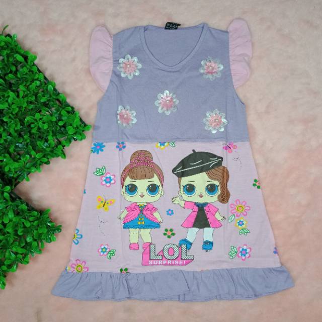 Ss#295 Dress Anak Perempuan Size 1-3tahun / Daster Anak Gambar Lol / Pakaian Anak Perempuan