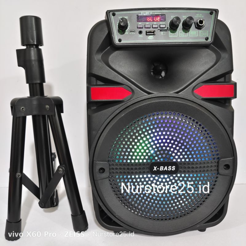 Speaker Bluetooth FLECO F-8805LED X-BASS 8,5 Inch Bonus Microphone Kabel Karaoke Remot Control Tripo