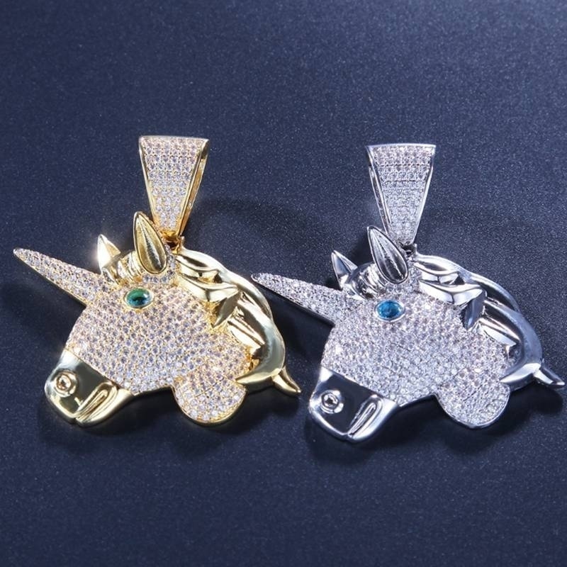 Kalung Liontin Unicorn Warna Emas Gaya Hip Hop