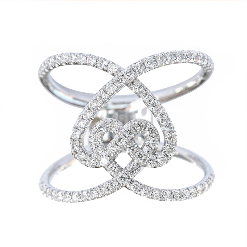 Cincin Desain Hati Ganda Aksen Kristal Kubik Zirkonia Untuk Wanita