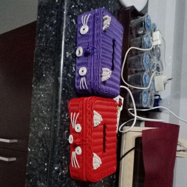 Tempat Tisu Rotan Sintetis Hello Kitty - Tempat Tisyu Karakter Kucing - Tempat Tissue Mobil Unik