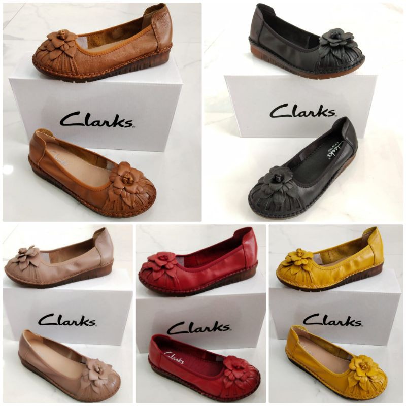 Diskon (ATM) Sepatu Wanita Clarks Flower 875 Flat / Sepatu Kulit Wanita / Sepatu Flat Wanita Terkini