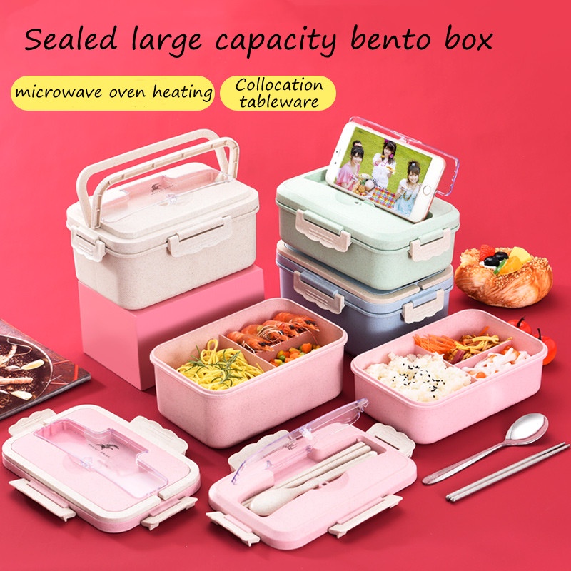 MARKAS NEW LUNCH BOX SET PP JERAMI GANDUM ECO FRIENDLY WITH HANDLE FREE SENDOK DAN SUMPIT/ KOTAK MAKAN BEKAL