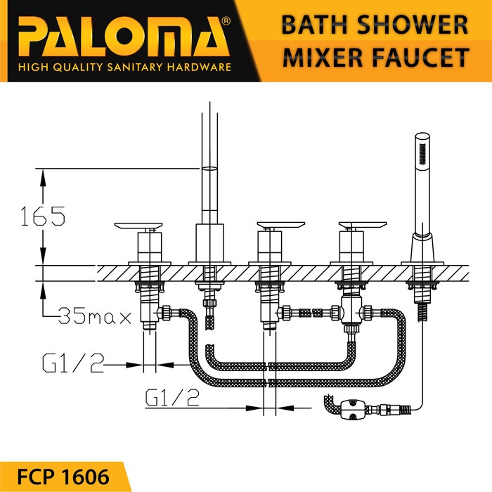 PALOMA FCP 1606 Keran Mixer Bathtub Shower Mandi Panas Dingin Kran Air