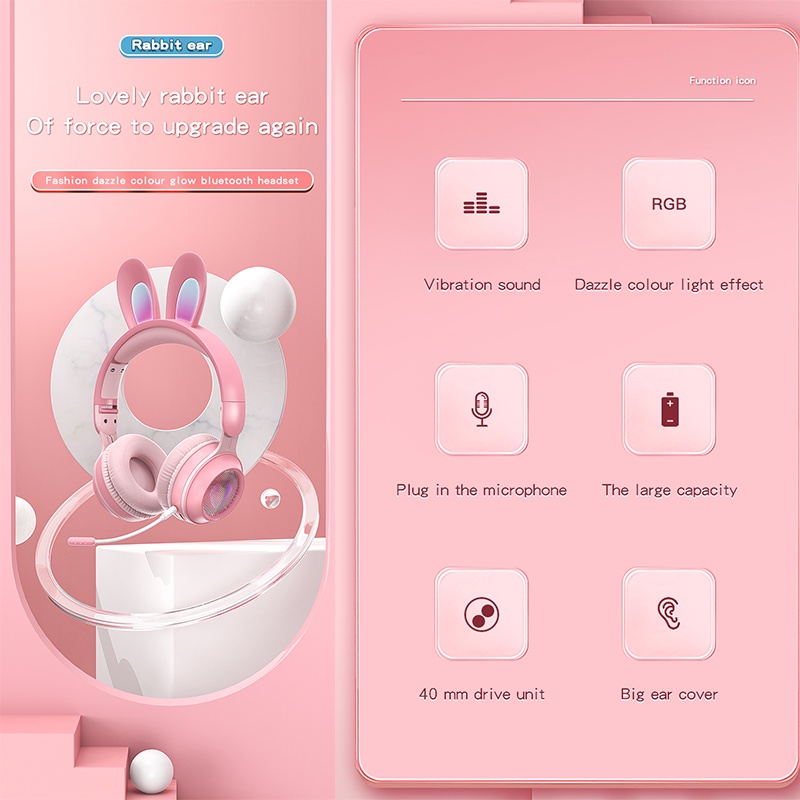 Gaming Bluetooth Headphone TWS Deep Bass Wireless Headphone with Built-in Mic Soft Earmuff RGB LED Lights FM Headset Music Stereo Headphones for PS5/ PS4/ PC