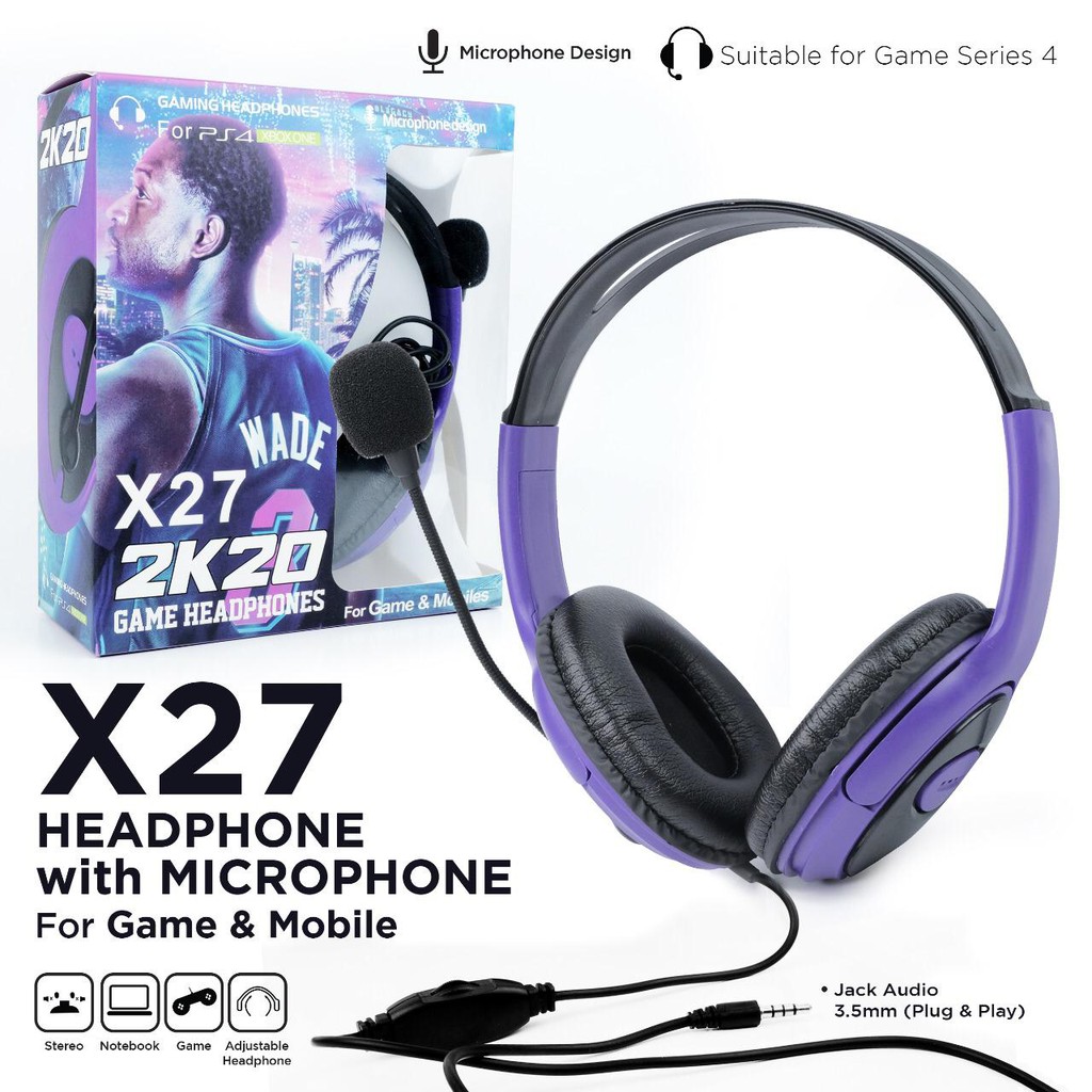 Handset Gaming X27 wired + mic Stereo Bass Hp Computer Laptop earphone Handsfree