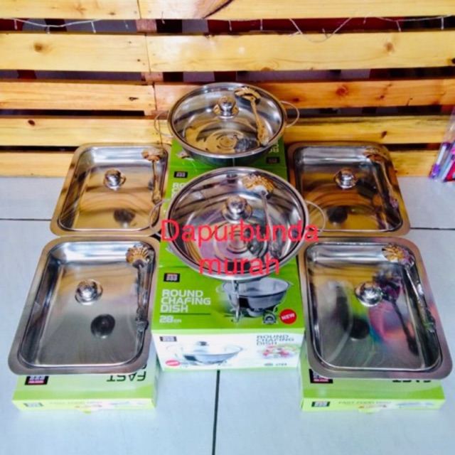 Set prasmanan stainless stell 2+4 full kaca