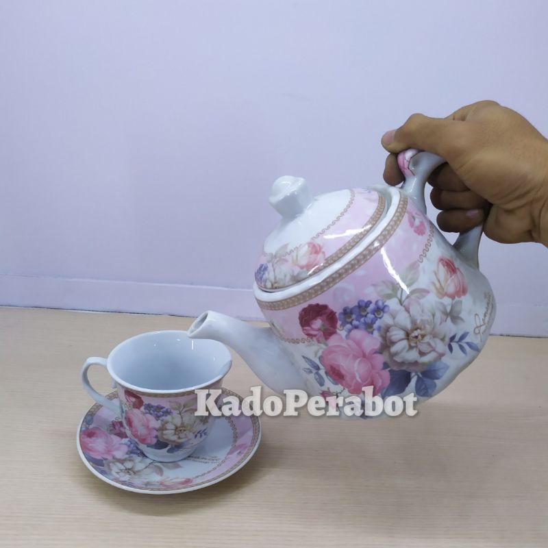 teko romantic set - teko motif bunga 1set - teko keramik pajangan