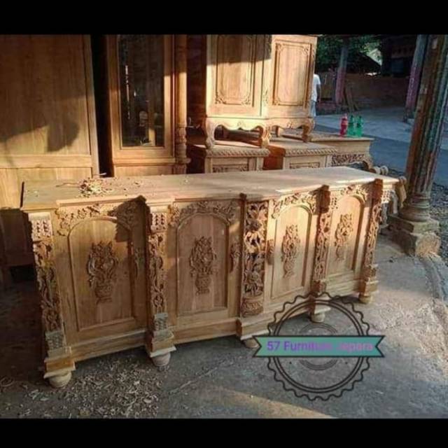 Buvet /Meja Tv Hias Full Ukir Jepara/Buvet Sekat Ruangan Jati Mentahan