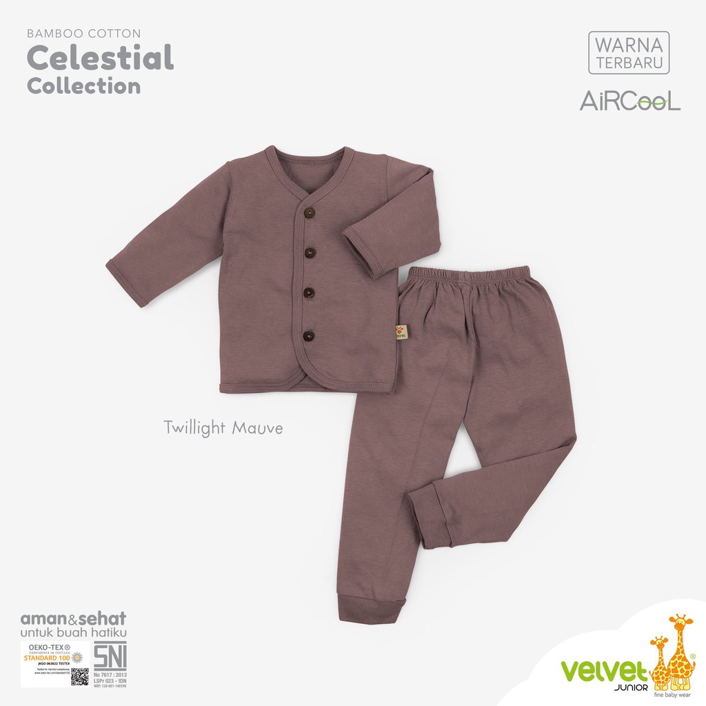 Baju Bayi Piyama Anak Setelan Panjang Kancing Tengah Celana Panjang 0-12 Bulan Velvet Junior Aircool Cotton Celestial Series