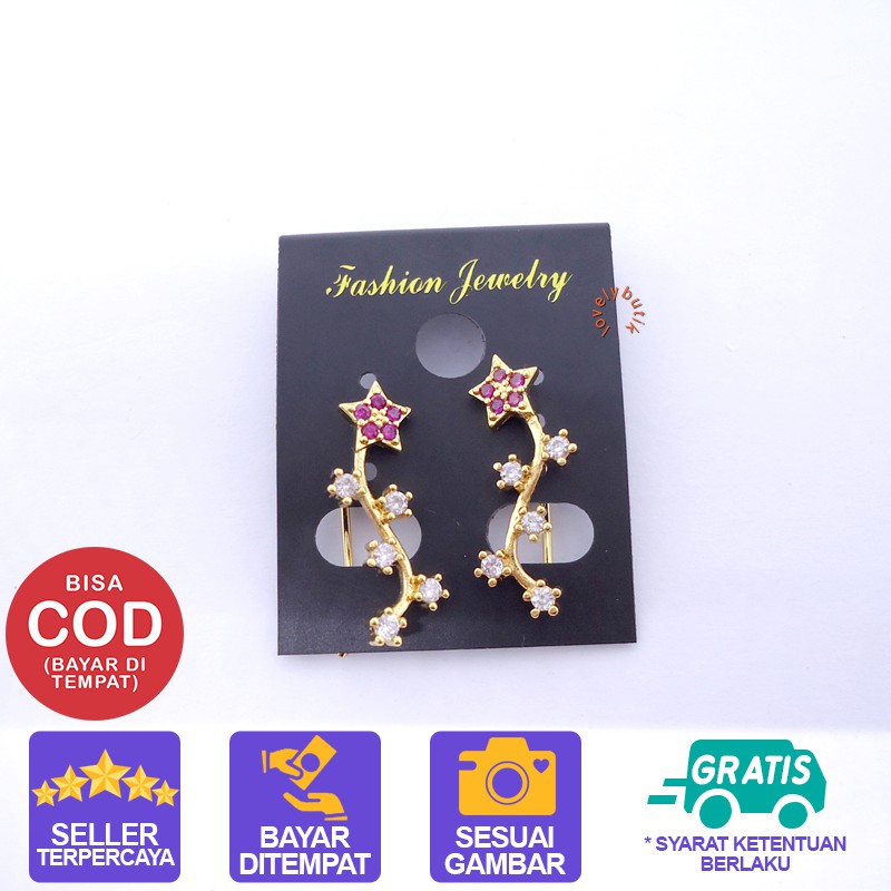 Lovelybutik Anting Xuping Emas Perhiasan Fashion Wanita Anting Wanita Korea Jepit Bunga Permata