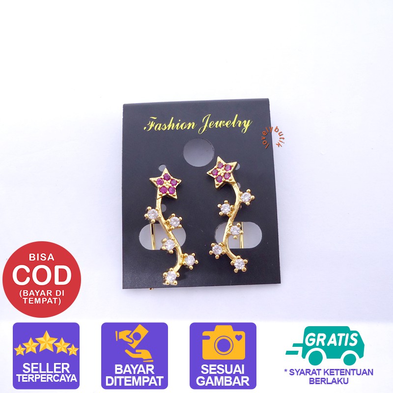 Lovelybutik Anting Xuping Emas Perhiasan Fashion Wanita Anting Wanita Korea Jepit Bunga Permata