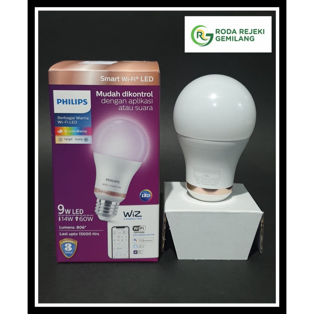 LAMPU BOHLAM PHILIPS LED SMART WIFI 9 WATT 16 JUTA WARNA (RGB)