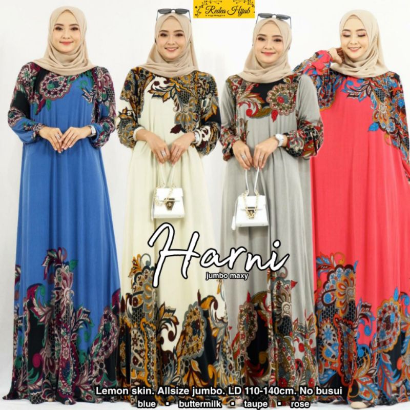 Gamis Dress Jumbo Big Size Harni Maxy Melar LD Sampai 150 cm Bahan Lemonskin 4L 5L