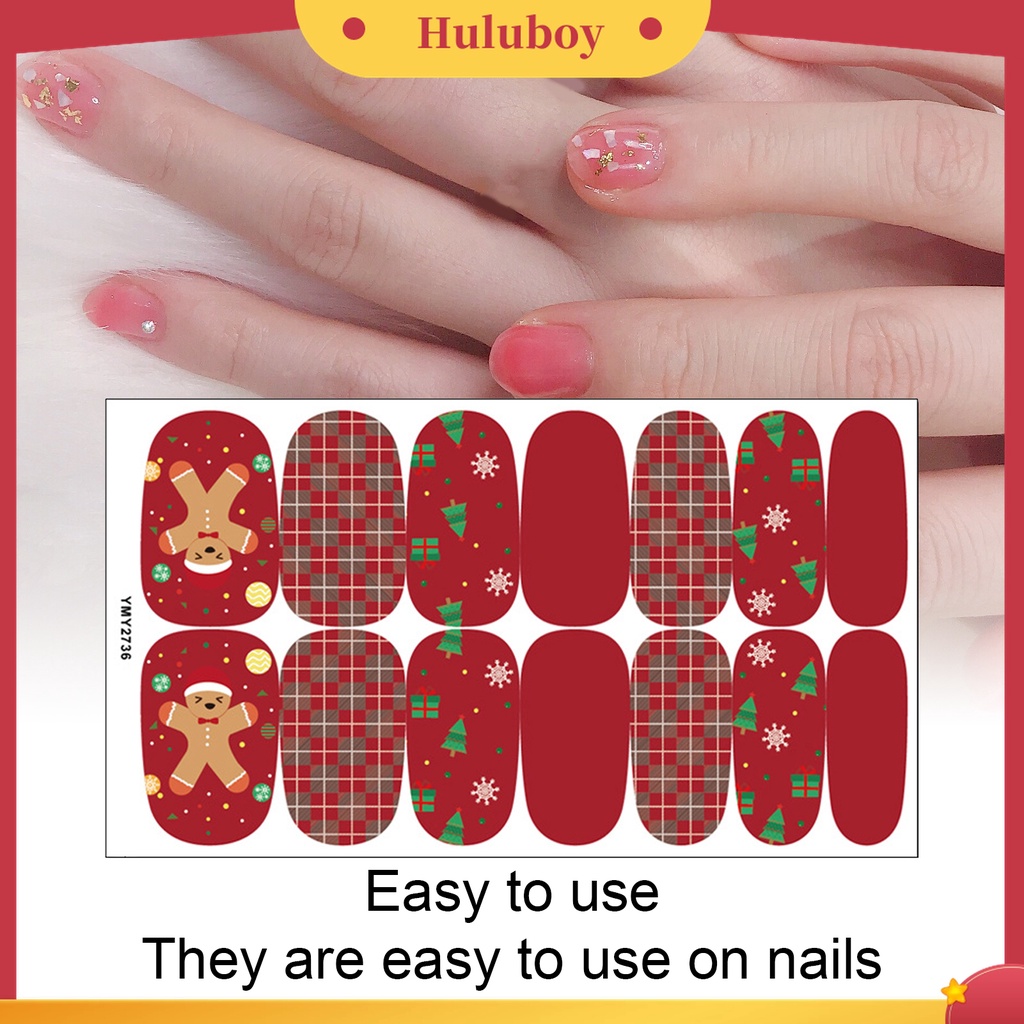 Huluboy Huluboy♡ Stiker Kuku Motif Kotak-Kotak Warna-Warni Untuk Dekorasi Natal