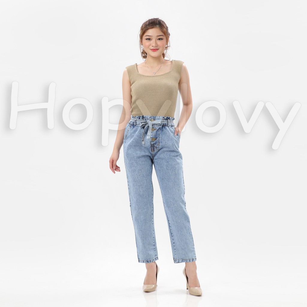 HOPYLOVY - Celana Boyfriend Jeans Wanita Pinggang Karet BF Comfy Ezra 3020