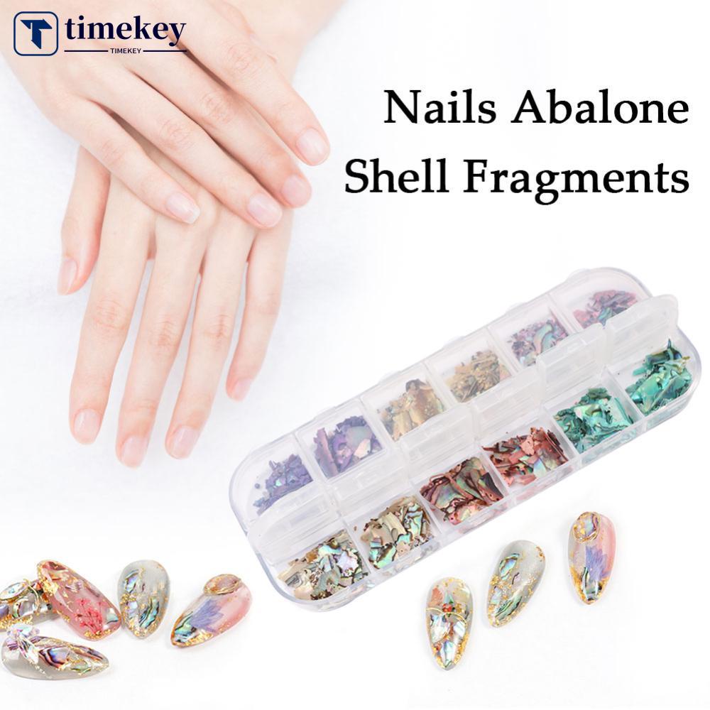 Timekey 12 Sekat / Set Kerang Abalone Alami 3D Untuk Dekorasi Nail Art A5K3