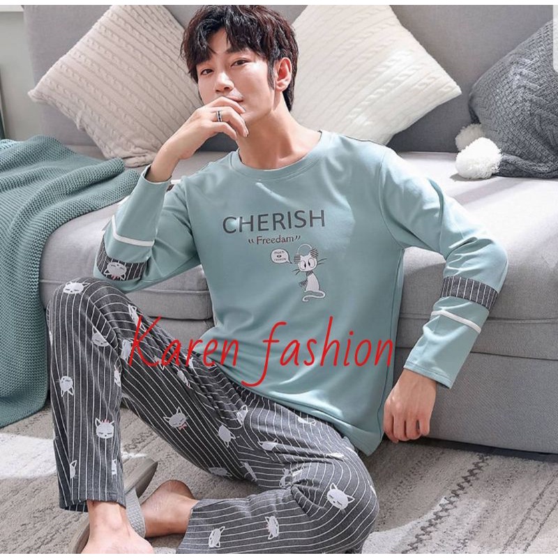 Baju tidur piyama kaos setelan panjang pria cowok import CHERISH