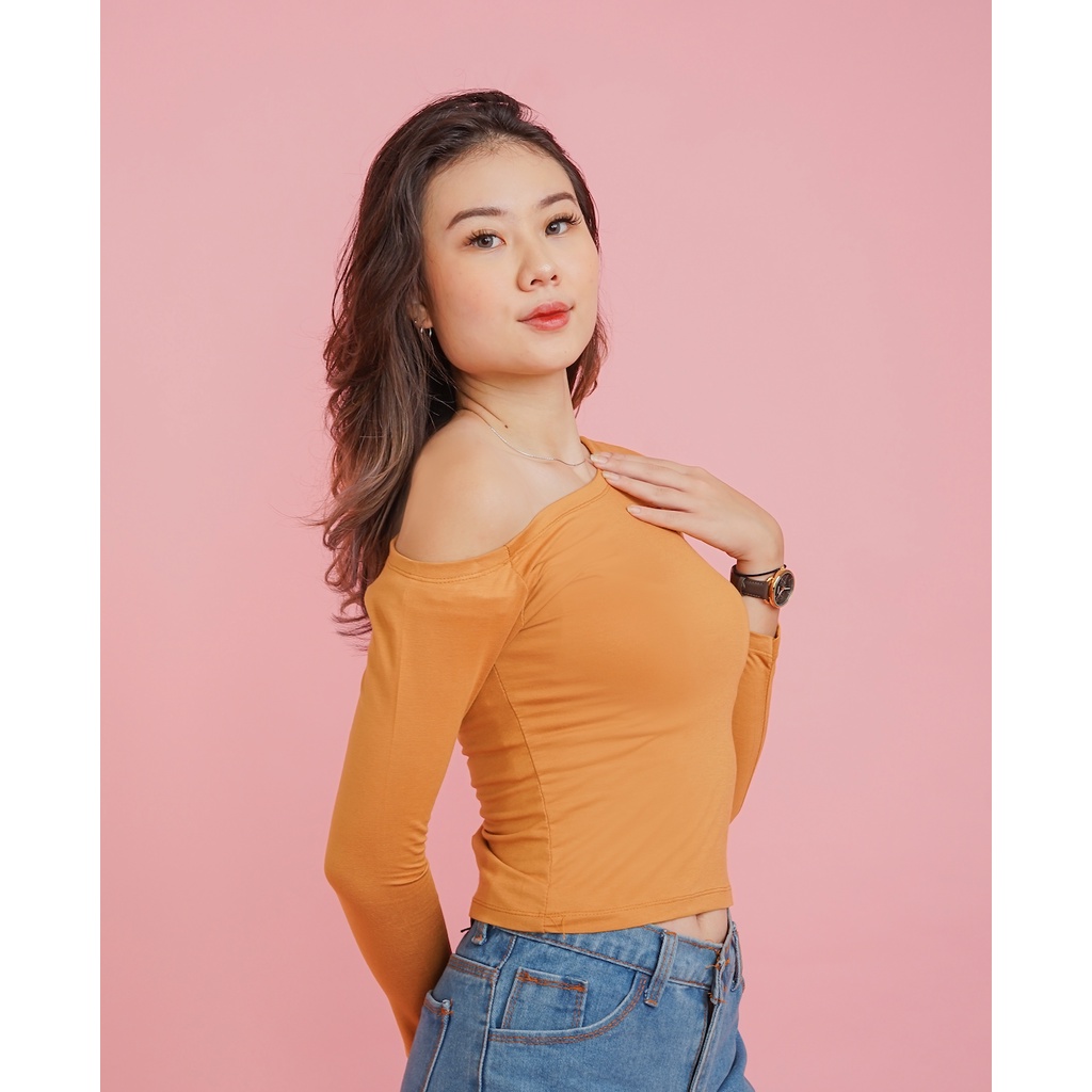 MODAVIE - YASMINE Longsleeve One Shoulder Top Baju Atasan Wanita Korean Top Lengan Panjang