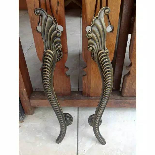 Handle / Tarikan Gagang Pintu Rumah Pagar Kuningan Antik Murah Motif Kipas 44cm