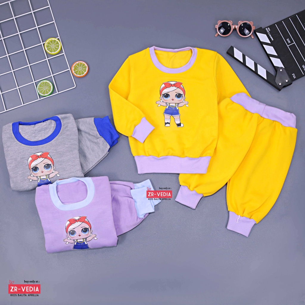 Setelan Cookie uk 1-2 Tahun / Baju Lengan Panjang Set Sweater Karakter &amp; Jogger Anak Cewek DOLL Celana Bahan Adem ZR Vedia