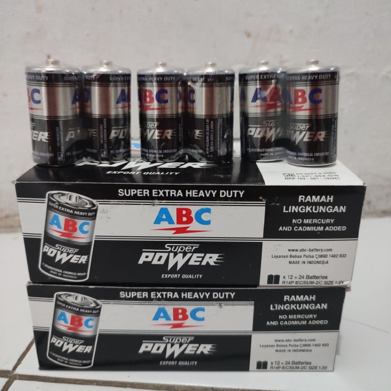 Batre/Baterai ABC Super Power Type C/Tanggung 1.5 Volt isi 2 ( Sepasang ) Original