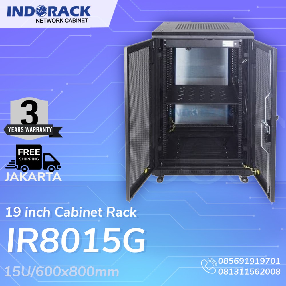 IR8015G - 15U Close Rack Depth 800mm Glass Door 19&quot; - INDORACK