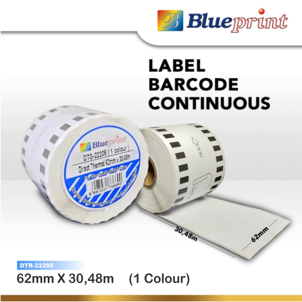 Continuous Sticker Brother 22205 Blueprint 62 mm x 30 m x 48 Roll Label Barcode